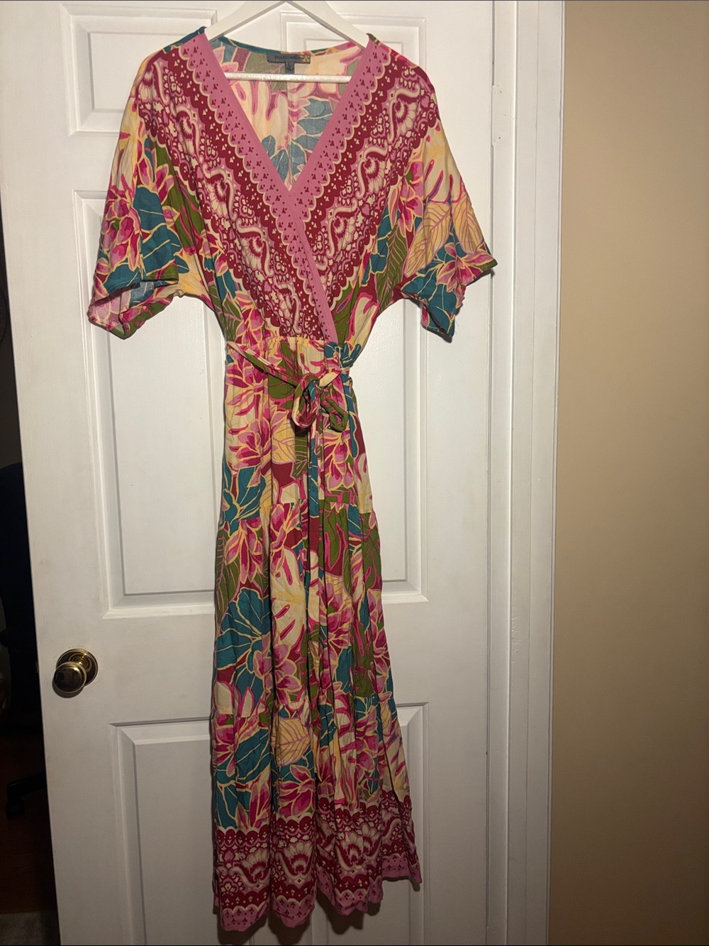 Floral Wrap Maxi Dress in Pink & Teal